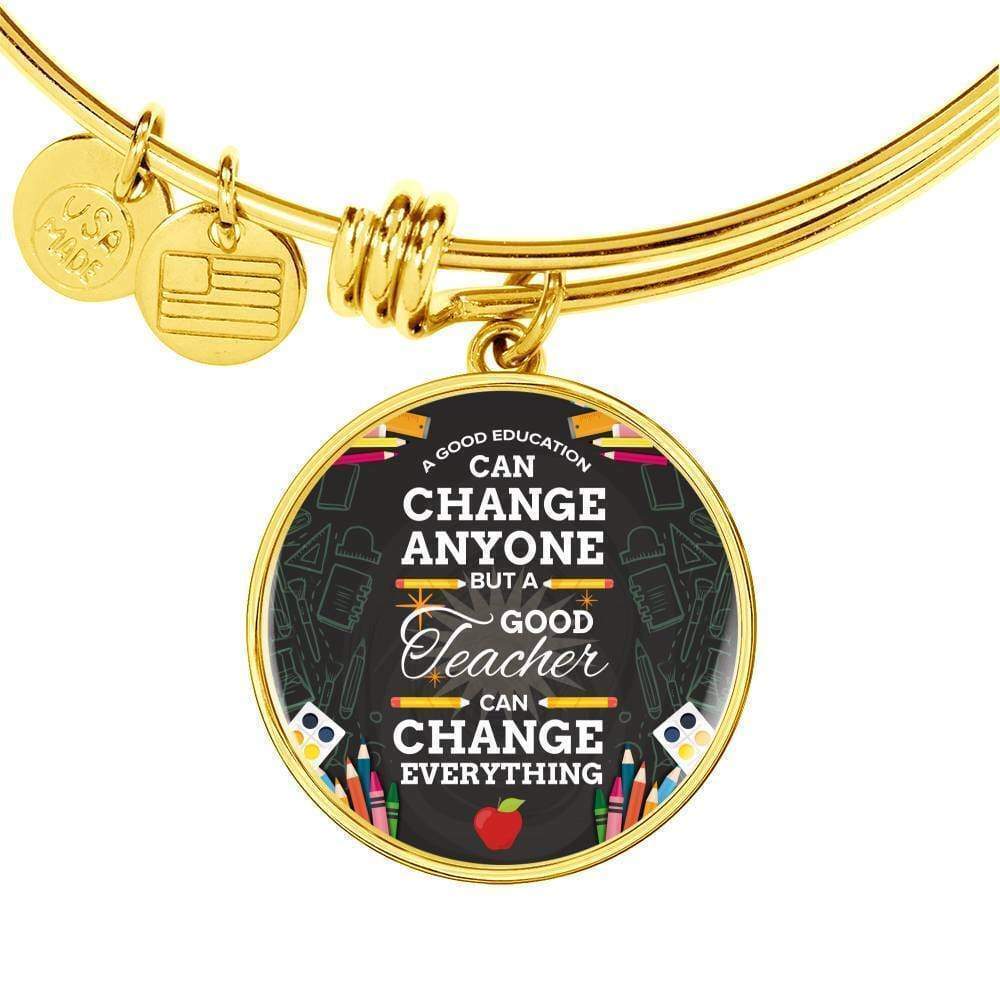 Teacher Personalized Engraved Gold Circle Bangle Bracelet Custom Name Date